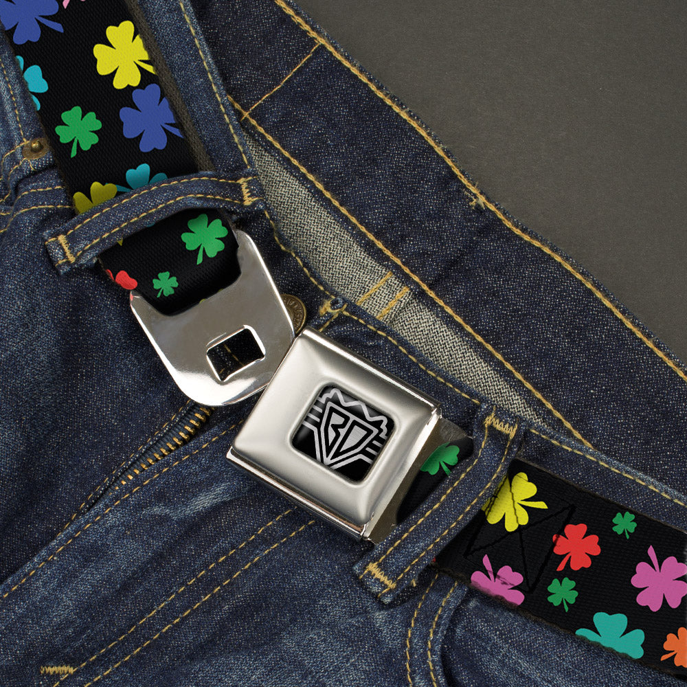 BD Wings Logo CLOSE-UP Full Color Black Silver Seatbelt Belt - Four-Leaf Clovers Scattered Black/Multi Color Webbing Seatbelt Belts Buckle-Down