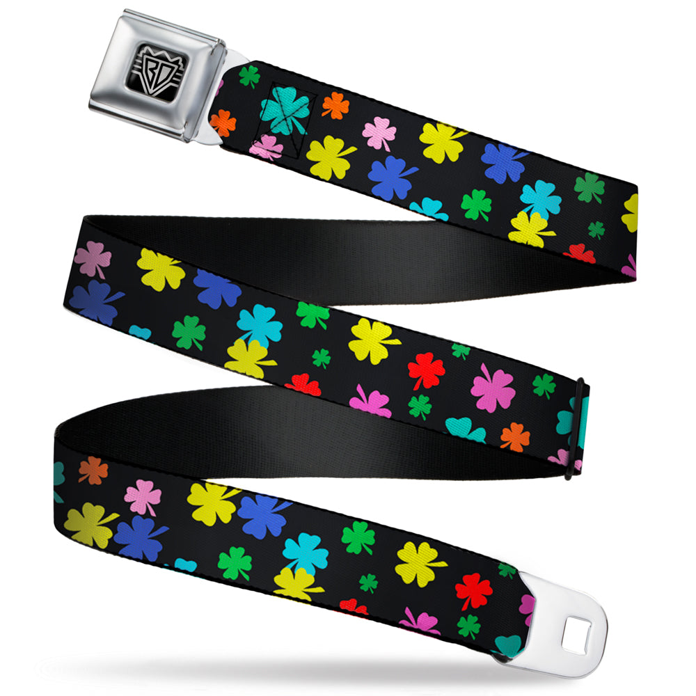 BD Wings Logo CLOSE-UP Full Color Black Silver Seatbelt Belt - Four-Leaf Clovers Scattered Black/Multi Color Webbing Seatbelt Belts Buckle-Down