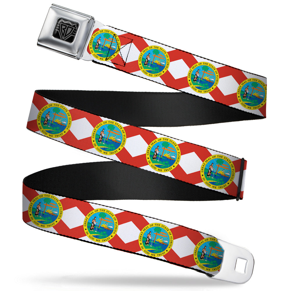 BD Wings Logo CLOSE-UP Full Color Black Silver Seatbelt Belt - Florida Flag Continuous Webbing Seatbelt Belts Buckle-Down