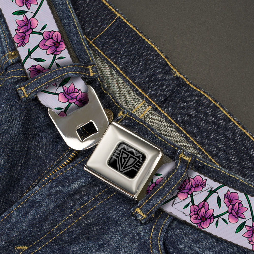BD Wings Logo CLOSE-UP Black/Silver Seatbelt Belt - Floral Chain Gray Webbing Seatbelt Belts Buckle-Down