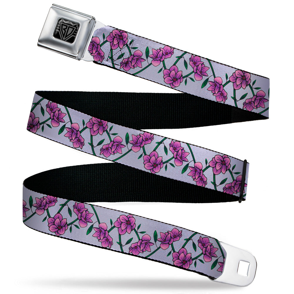BD Wings Logo CLOSE-UP Black/Silver Seatbelt Belt - Floral Chain Gray Webbing Seatbelt Belts Buckle-Down