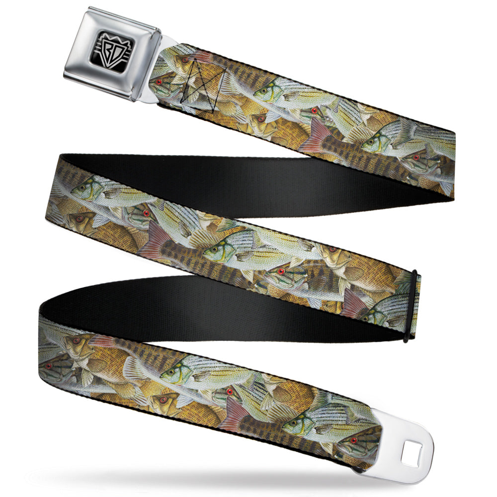 BD Wings Logo CLOSE-UP Full Color Black Silver Seatbelt Belt - Fishes Stacked Webbing Seatbelt Belts Buckle-Down