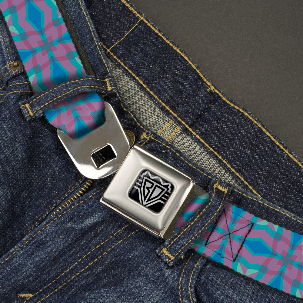 BD Wings Logo CLOSE-UP Full Color Black Silver Seatbelt Belt - Floral Kaleidoscope Blues/Pinks Webbing Seatbelt Belts Buckle-Down