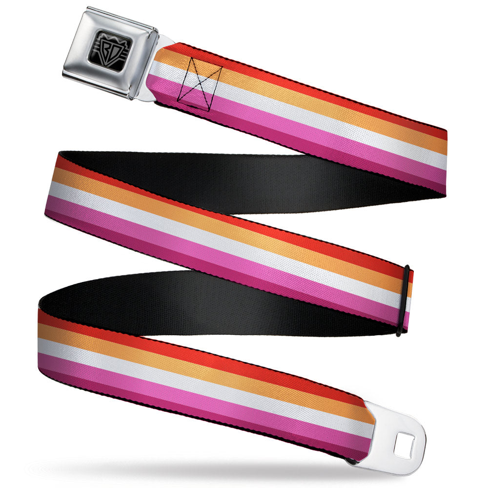 BD Wings Logo CLOSE-UP Black/Silver Seatbelt Belt - Flag Lesbian Five Stripe Oranges/White/Pinks Webbing Seatbelt Belts Buckle-Down