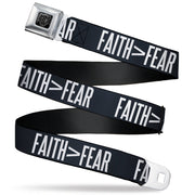 BD Wings Logo CLOSE-UP Black/Silver Seatbelt Belt - FAITH Greater Than FEAR Navy Blue/White Webbing Seatbelt Belts Buckle-Down