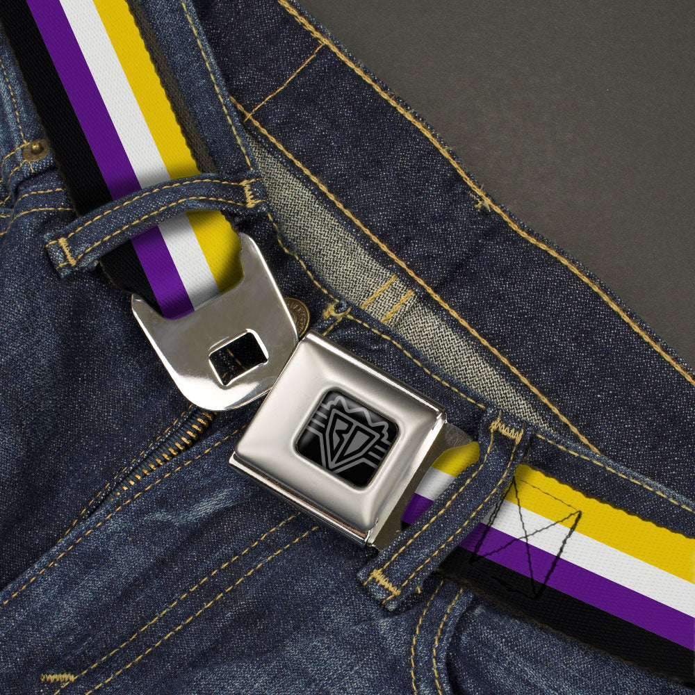 BD Wings Logo CLOSE-UP Black/Silver Seatbelt Belt - Flag Non-Binary Stripe Webbing Seatbelt Belts Buckle-Down