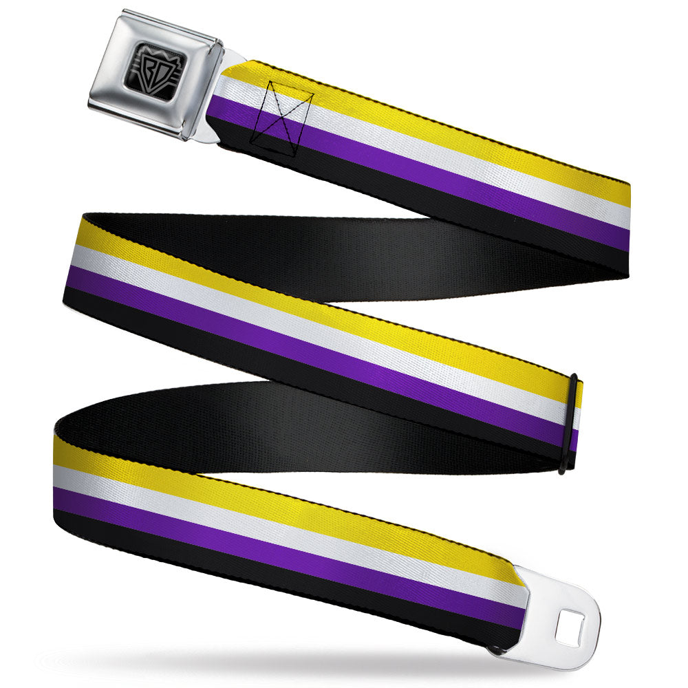 BD Wings Logo CLOSE-UP Black/Silver Seatbelt Belt - Flag Non-Binary Stripe Webbing Seatbelt Belts Buckle-Down