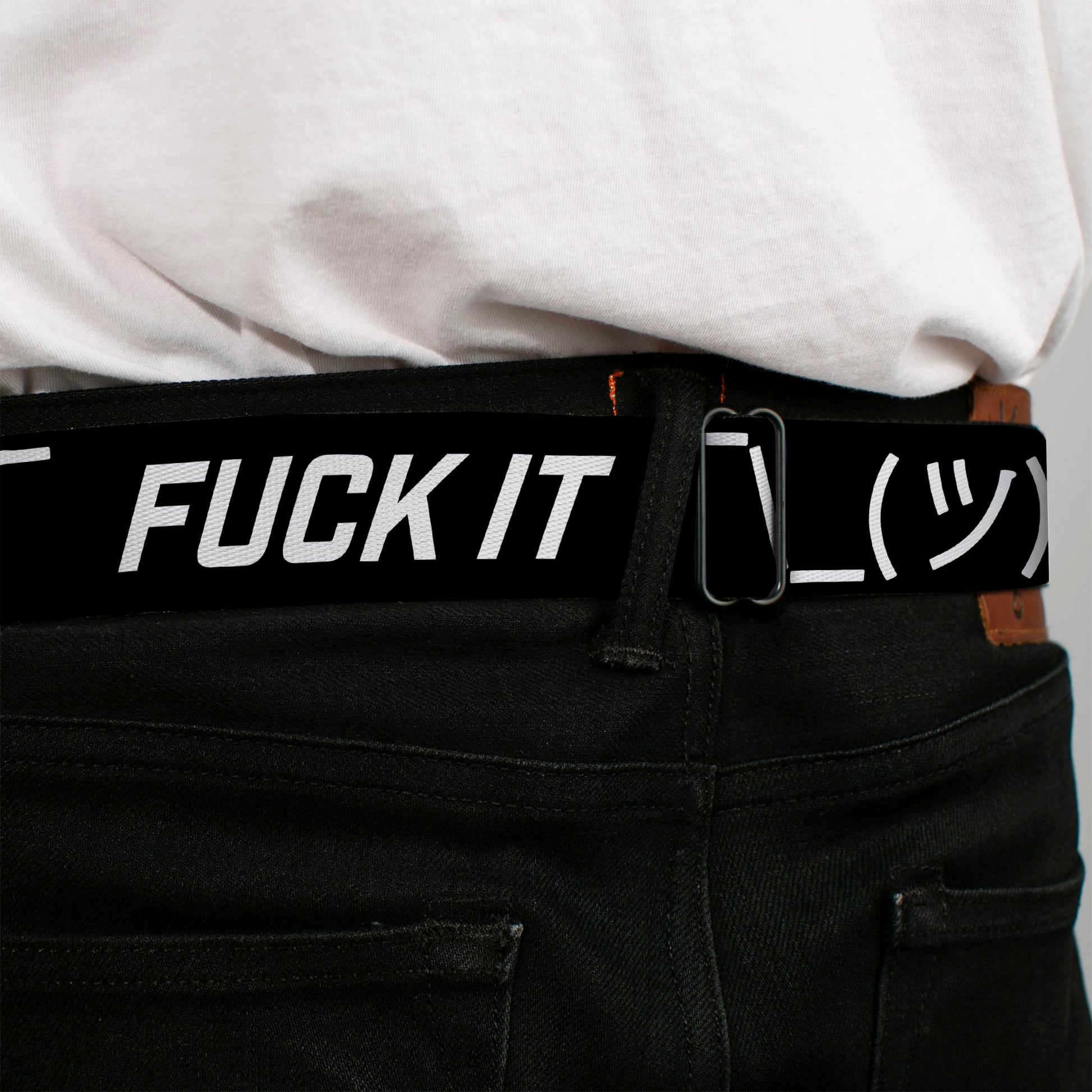 BD Wings Logo CLOSE-UP Black/Silver Seatbelt Belt - FUCK IT Symbols Text Black/White Webbing Seatbelt Belts Buckle-Down