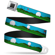 BD Wings Logo CLOSE-UP Full Color Black Silver Seatbelt Belt - Golf Course/Balls/Holes Blues/Greens Webbing Seatbelt Belts Buckle-Down