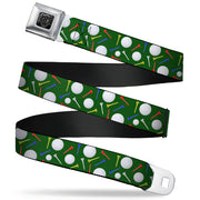 BD Wings Logo CLOSE-UP Full Color Black Silver Seatbelt Belt - Golf Balls/Tees Scattered Green/Multi Color Webbing Seatbelt Belts Buckle-Down