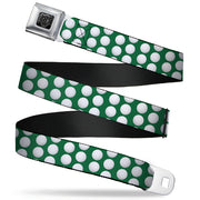BD Wings Logo CLOSE-UP Full Color Black Silver Seatbelt Belt - Golf Balls Green/White Webbing Seatbelt Belts Buckle-Down