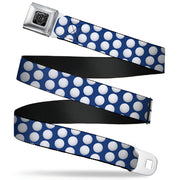 BD Wings Logo CLOSE-UP Full Color Black Silver Seatbelt Belt - Golf Balls Blue/White Webbing Seatbelt Belts Buckle-Down