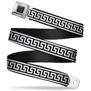 BD Wings Logo CLOSE-UP Full Color Black Silver Seatbelt Belt - Greek Key Border Black/White Webbing Seatbelt Belts Buckle-Down