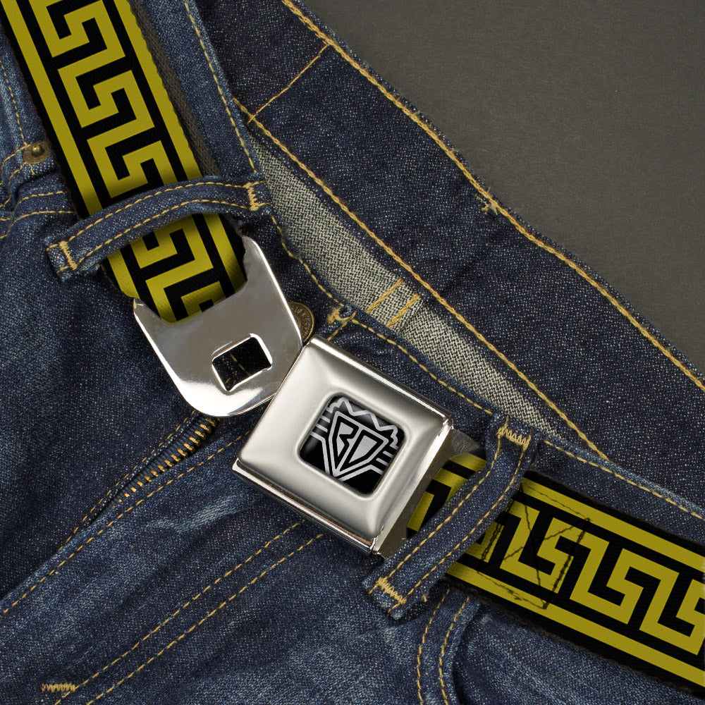 BD Wings Logo CLOSE-UP Full Color Black Silver Seatbelt Belt - Greek Key Border Black/Olive Webbing Seatbelt Belts Buckle-Down
