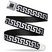 BD Wings Logo CLOSE-UP Full Color Black Silver Seatbelt Belt - Greek Key Black/White Webbing Seatbelt Belts Buckle-Down