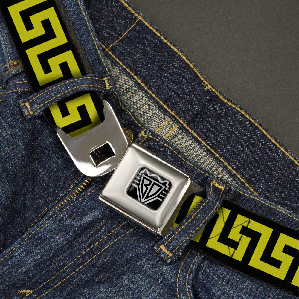 BD Wings Logo CLOSE-UP Full Color Black Silver Seatbelt Belt - Greek Key Black/Olive Webbing Seatbelt Belts Buckle-Down