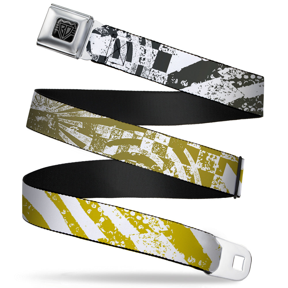 BD Wings Logo CLOSE-UP Full Color Black Silver Seatbelt Belt - Grunge Chaos2 White/Blue-Yellow Fade Webbing Seatbelt Belts Buckle-Down
