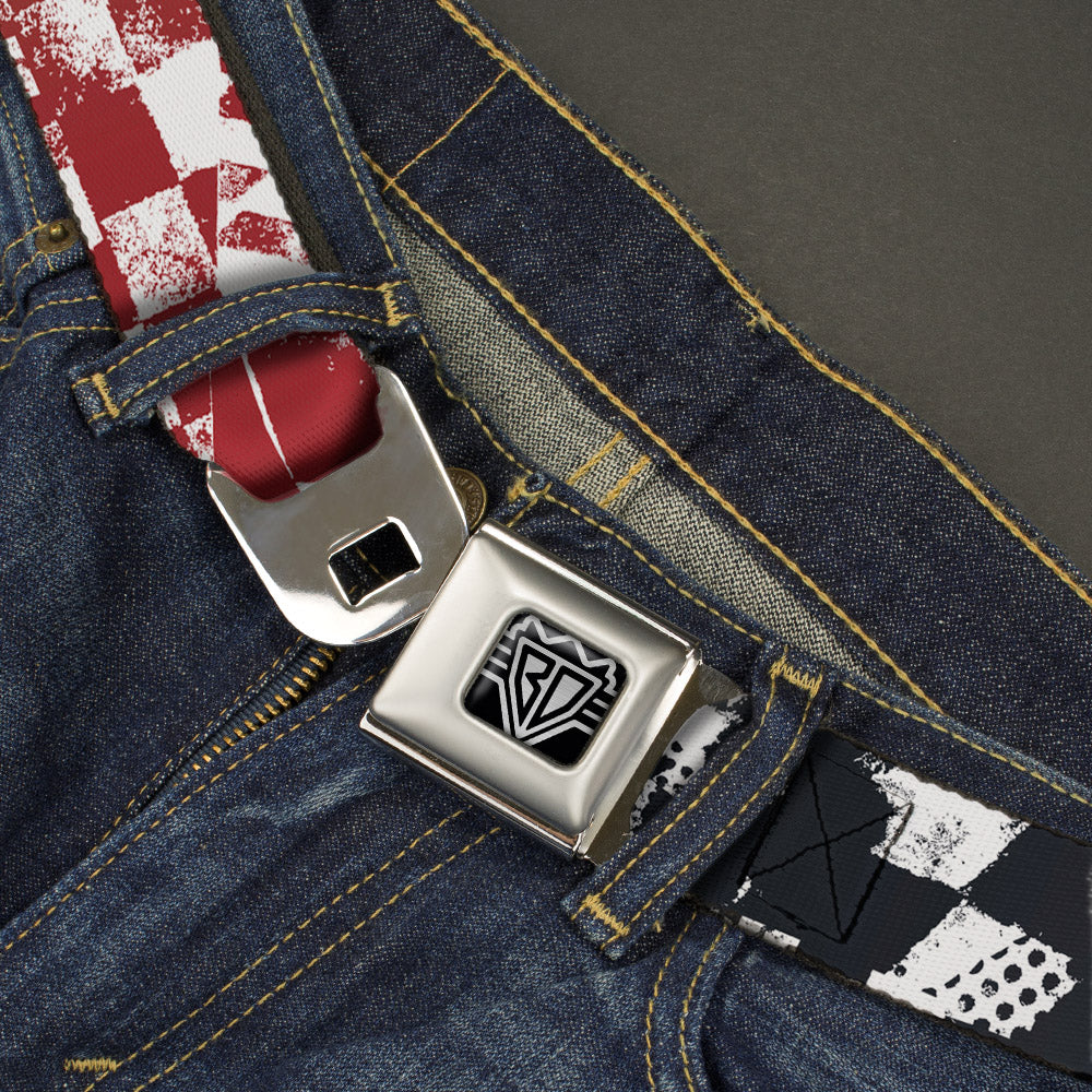 BD Wings Logo CLOSE-UP Full Color Black Silver Seatbelt Belt - Grunge Chaos3 White/Blue-Red Fade Webbing Seatbelt Belts Buckle-Down