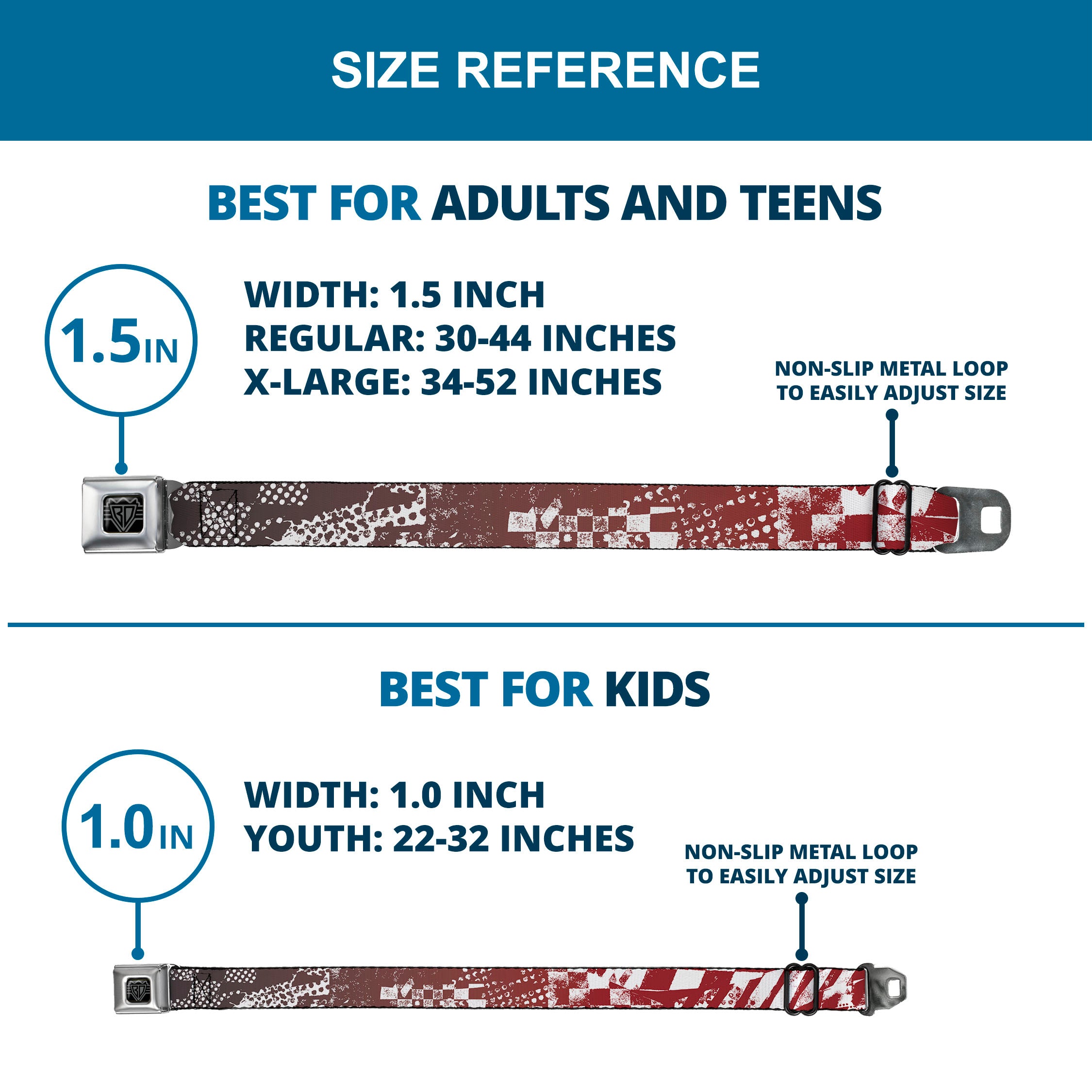 BD Wings Logo CLOSE-UP Full Color Black Silver Seatbelt Belt - Grunge Chaos3 White/Blue-Red Fade Webbing Seatbelt Belts Buckle-Down