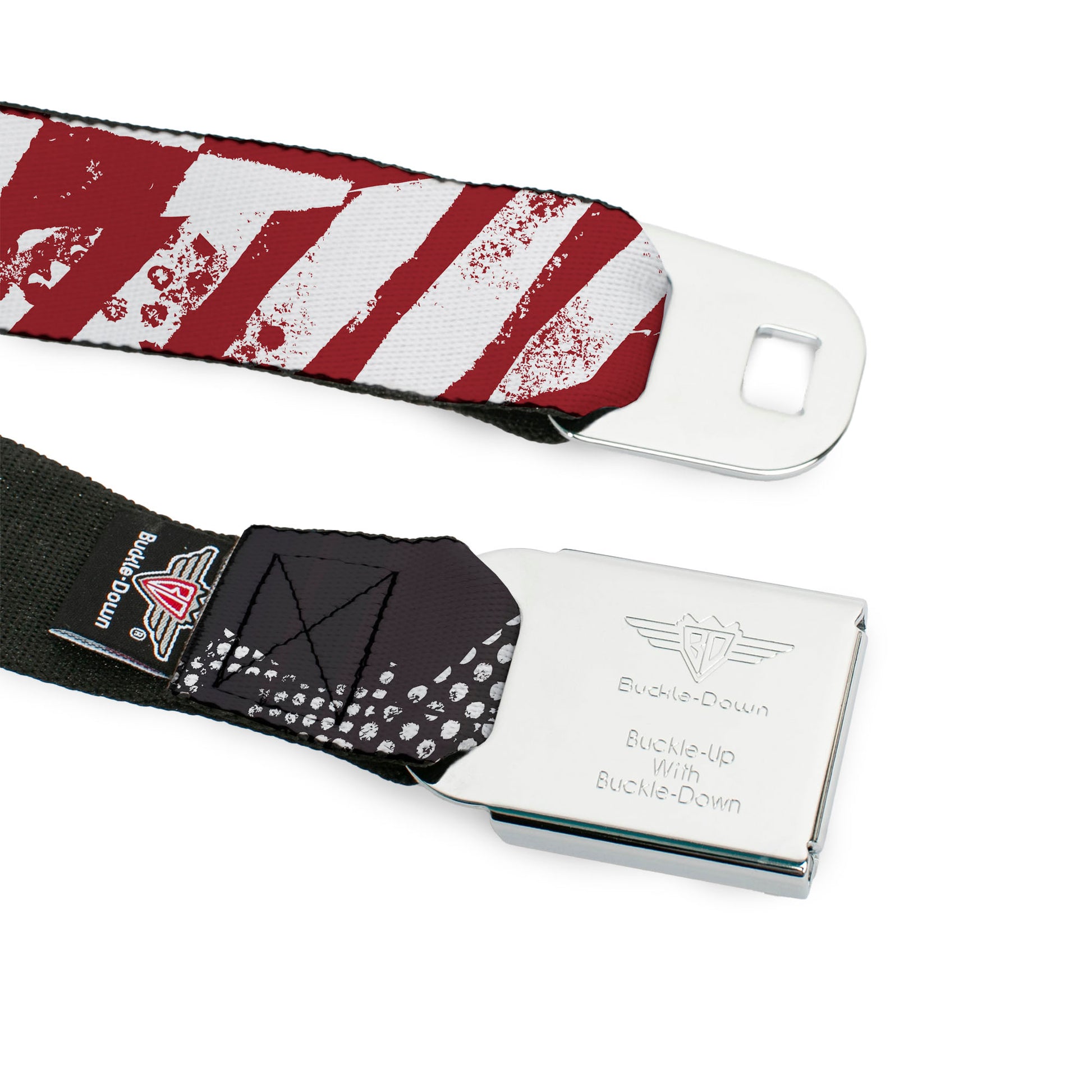 BD Wings Logo CLOSE-UP Full Color Black Silver Seatbelt Belt - Grunge Chaos3 White/Blue-Red Fade Webbing Seatbelt Belts Buckle-Down