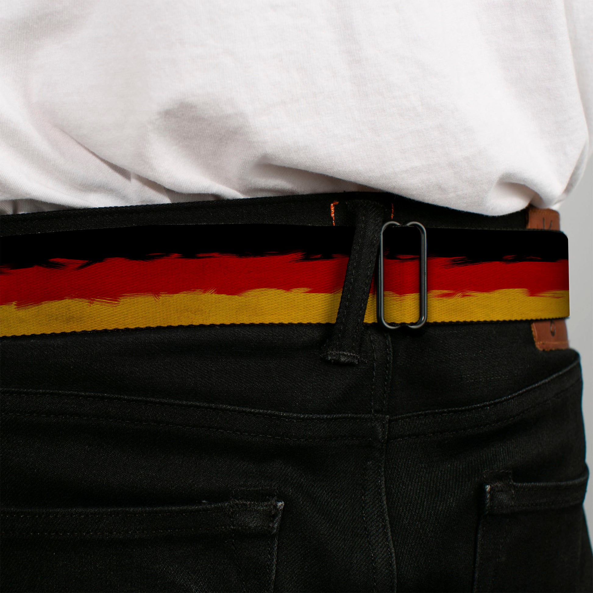 BD Wings Logo CLOSE-UP Full Color Black Silver Seatbelt Belt - German Flag Stripes Distressed Painting Webbing Seatbelt Belts Buckle-Down