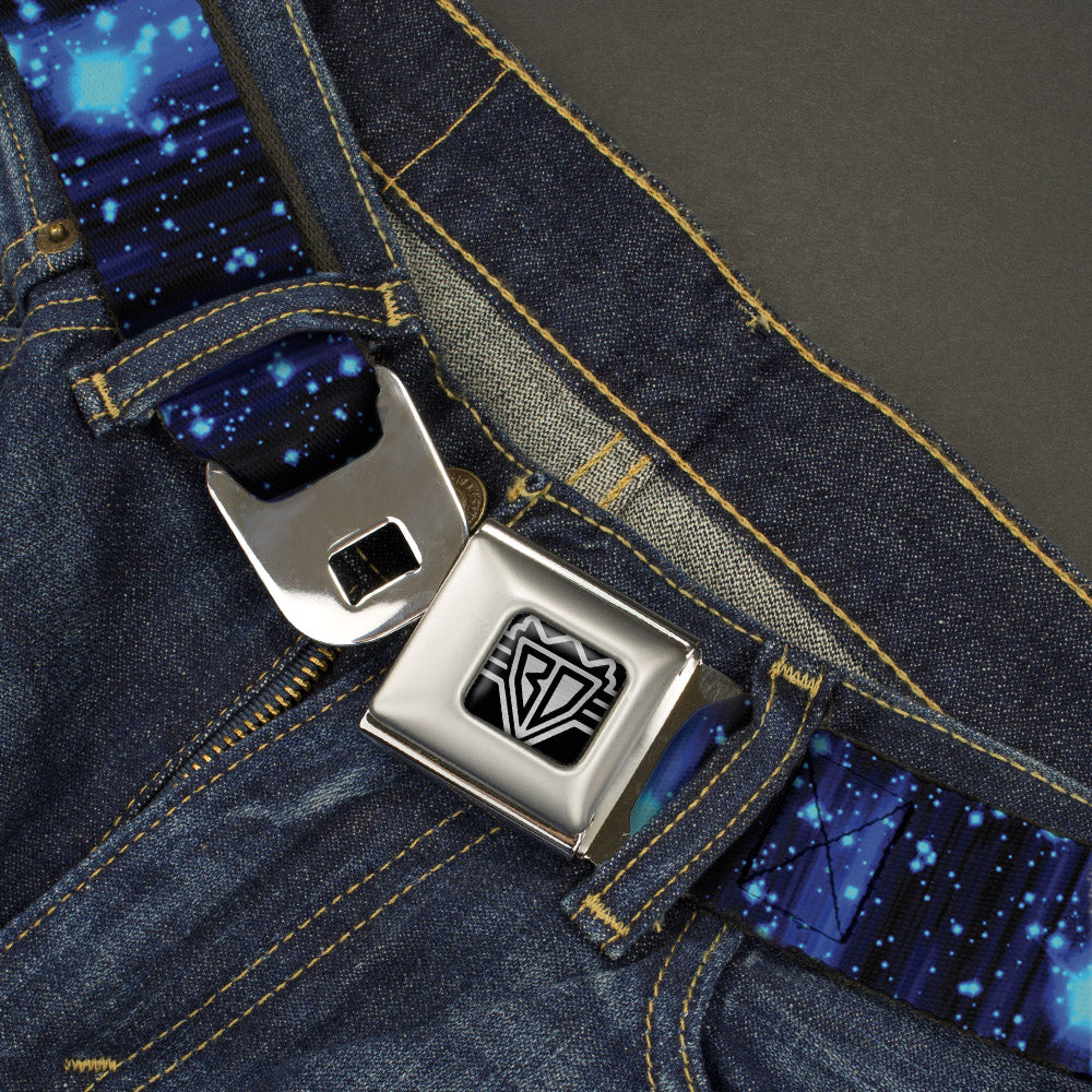 BD Wings Logo CLOSE-UP Full Color Black Silver Seatbelt Belt - Galaxy Sparkle Black/Blue-Purple Fade Webbing Seatbelt Belts Buckle-Down