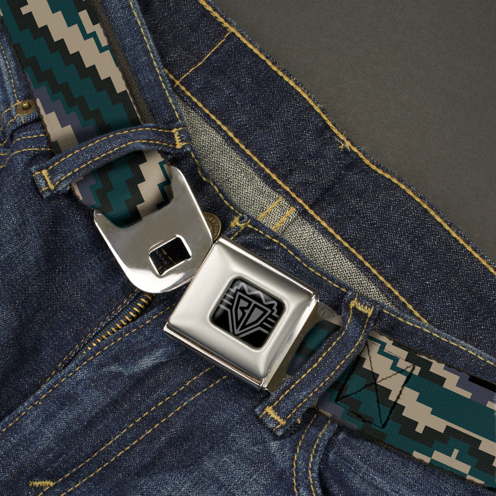 BD Wings Logo CLOSE-UP Black/Silver Seatbelt Belt - Geometric Chevron Gray/Blue/Purple Webbing Seatbelt Belts Buckle-Down
