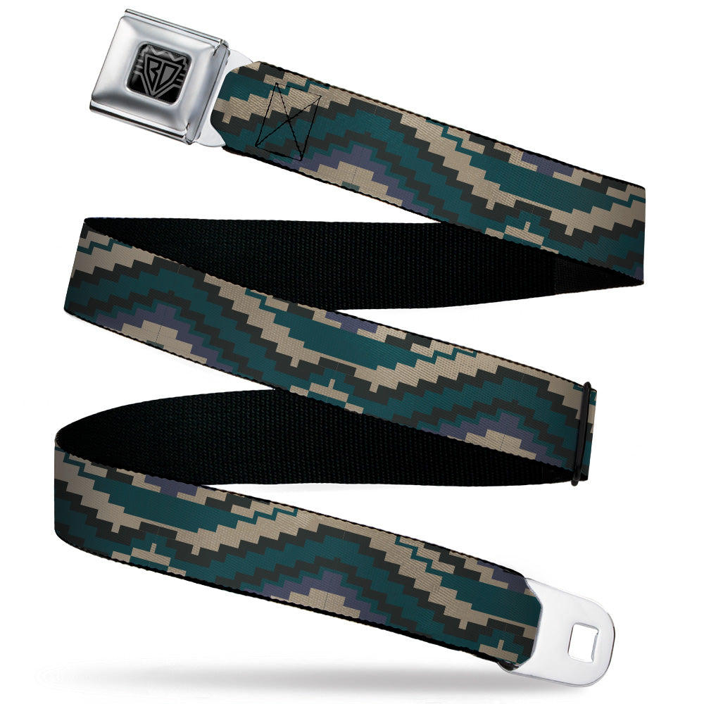 BD Wings Logo CLOSE-UP Black/Silver Seatbelt Belt - Geometric Chevron Gray/Blue/Purple Webbing Seatbelt Belts Buckle-Down