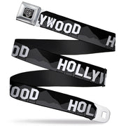 BD Wings Logo CLOSE-UP Full Color Black Silver Seatbelt Belt - HOLLYWOOD Sign Skyline Black/Grays/White Webbing Seatbelt Belts Buckle-Down