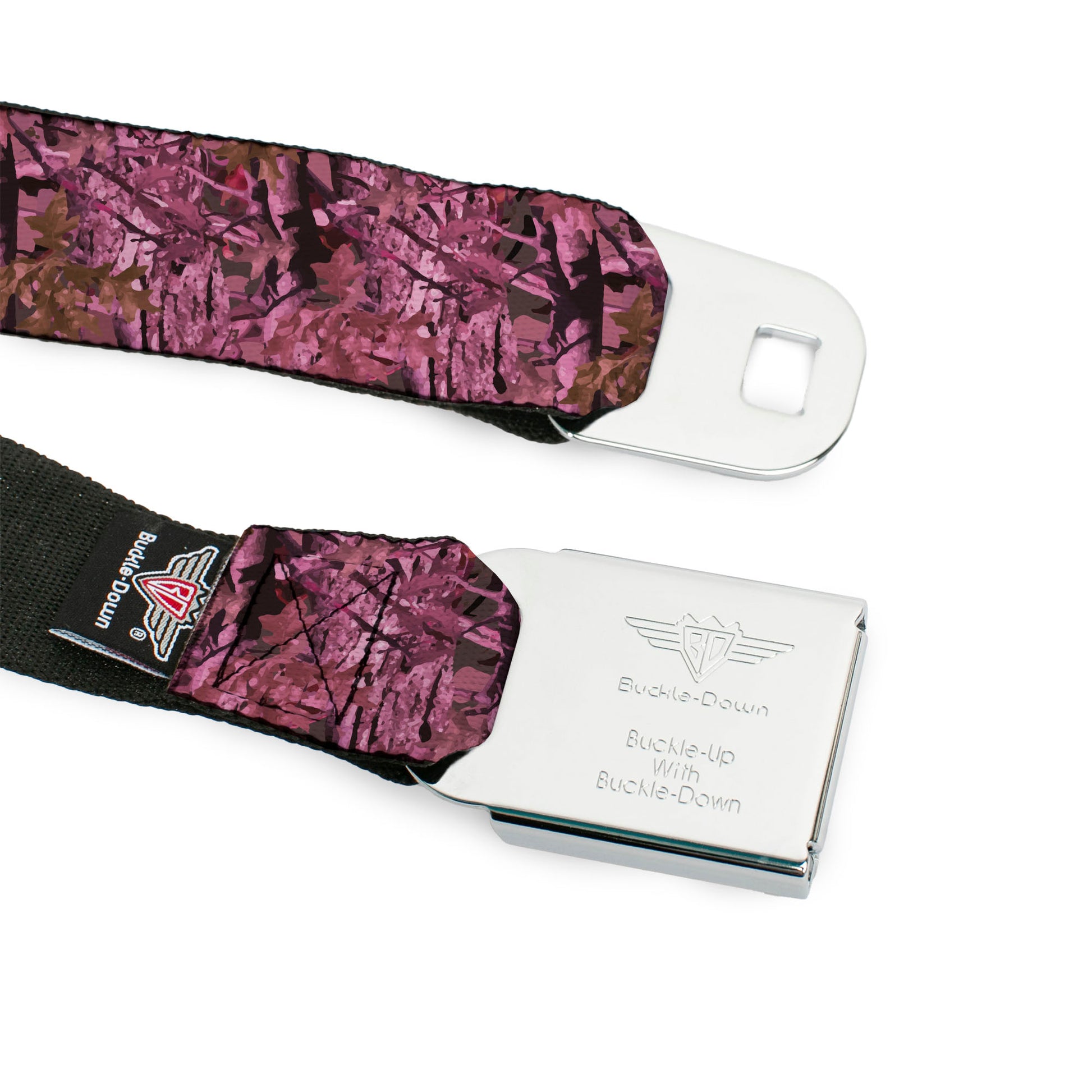 BD Wings Logo CLOSE-UP Full Color Black Silver Seatbelt Belt - Hunting Camo Pinks Webbing Seatbelt Belts Buckle-Down