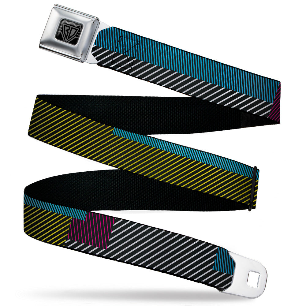 BD Wings Logo CLOSE-UP Black/Silver Seatbelt Belt - Hash Mark Stripe Black/Multi Color Webbing Seatbelt Belts Buckle-Down