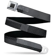 BD Wings Logo CLOSE-UP Black/Silver Seatbelt Belt - Hash Mark Stripe Black/White Webbing Seatbelt Belts Buckle-Down