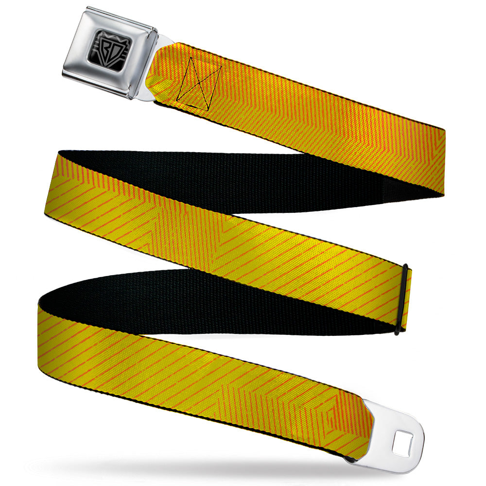 BD Wings Logo CLOSE-UP Black/Silver Seatbelt Belt - Hash Mark Stripe Yellow/Red Webbing Seatbelt Belts Buckle-Down