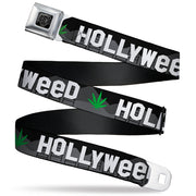 BD Wings Logo CLOSE-UP Full Color Black Silver Seatbelt Belt - HOLLYWEED Sign Skyline/Pot Leaf Black/Grays/White/Green Webbing Seatbelt Belts Buckle-Down