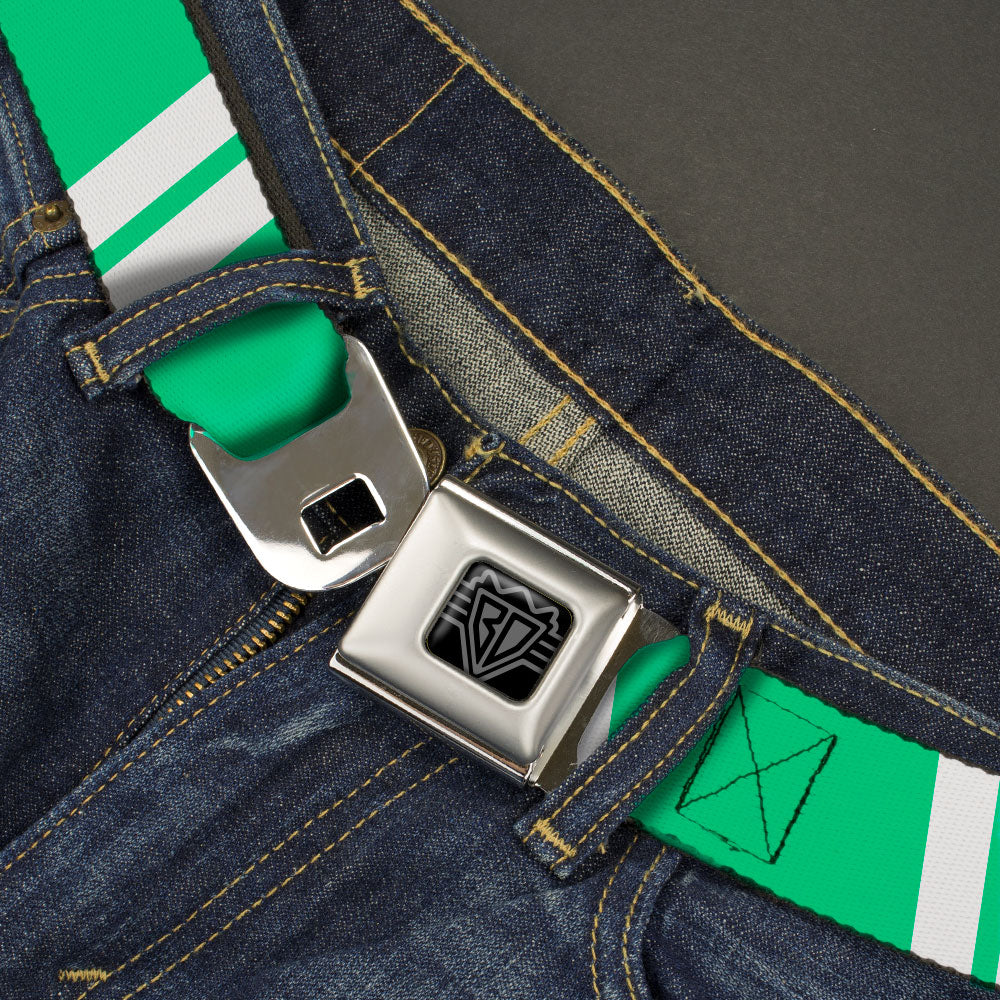 BD Wings Logo CLOSE-UP Black/Silver Seatbelt Belt - Hash Mark Stripe Double Green/Silver Webbing Seatbelt Belts Buckle-Down