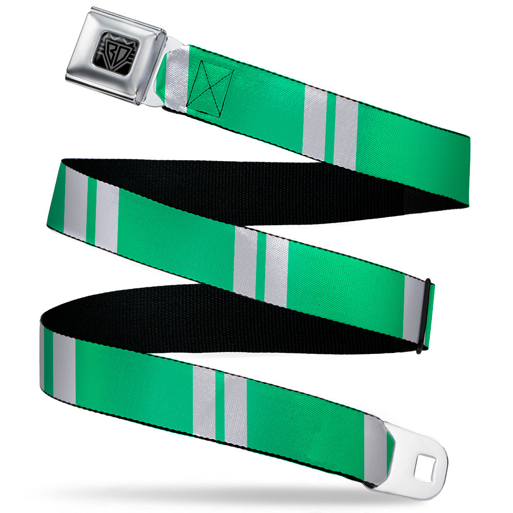 BD Wings Logo CLOSE-UP Black/Silver Seatbelt Belt - Hash Mark Stripe Double Green/Silver Webbing Seatbelt Belts Buckle-Down