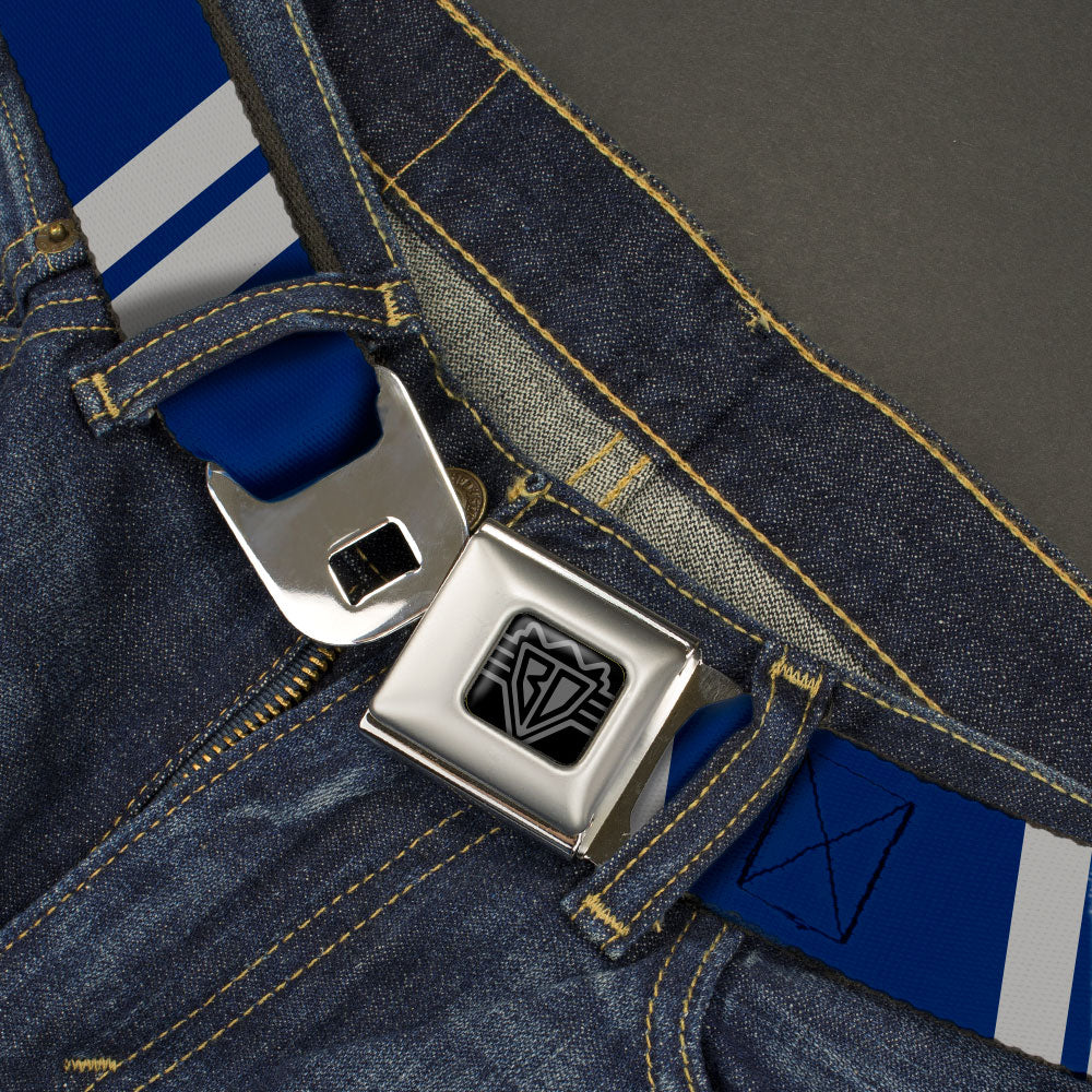 BD Wings Logo CLOSE-UP Black/Silver Seatbelt Belt - Hash Mark Stripe Double Navy/Silver Webbing Seatbelt Belts Buckle-Down