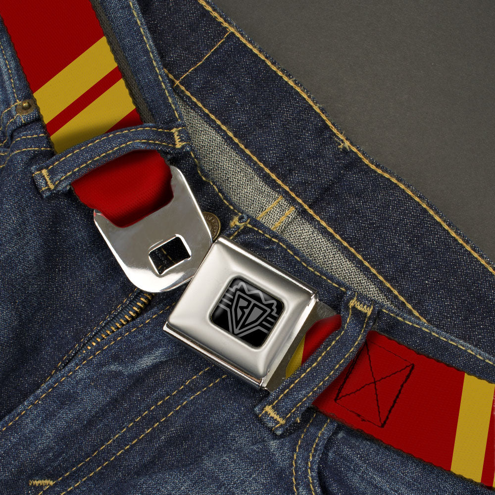 BD Wings Logo CLOSE-UP Black/Silver Seatbelt Belt - Hash Mark Stripe Double Maroon/Gold Webbing Seatbelt Belts Buckle-Down