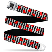 BD Wings Logo CLOSE-UP Black/Silver Seatbelt Belt - Hearts Scattered/Stripe White/Black/Red Webbing Seatbelt Belts Buckle-Down
