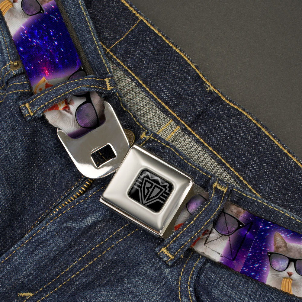 BD Wings Logo CLOSE-UP Black/Silver Seatbelt Belt - Hungry Cat in Space Purples Webbing Seatbelt Belts Buckle-Down