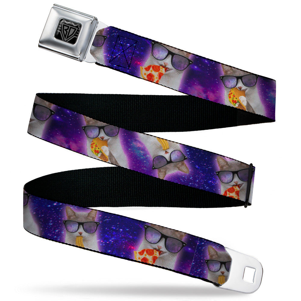 BD Wings Logo CLOSE-UP Black/Silver Seatbelt Belt - Hungry Cat in Space Purples Webbing Seatbelt Belts Buckle-Down