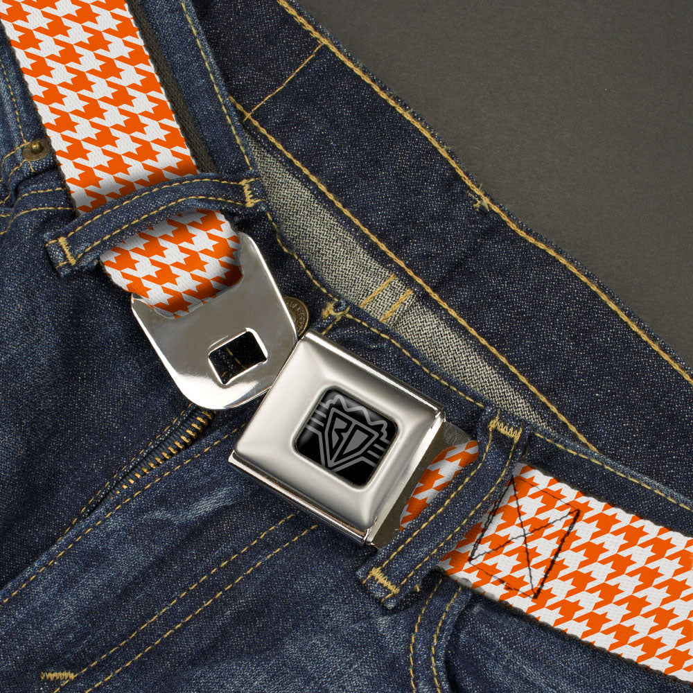 BD Wings Logo CLOSE-UP Black/Silver Seatbelt Belt - Houndstooth Orange/White Webbing Seatbelt Belts Buckle-Down