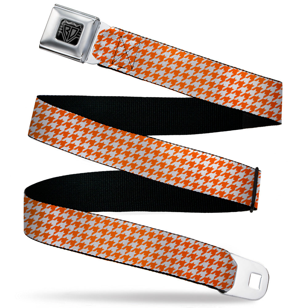 BD Wings Logo CLOSE-UP Black/Silver Seatbelt Belt - Houndstooth Orange/White Webbing Seatbelt Belts Buckle-Down