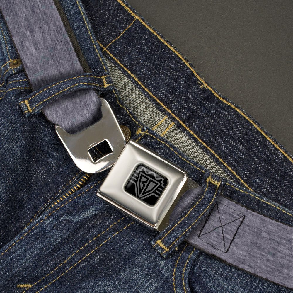BD Wings Logo CLOSE-UP Black/Silver Seatbelt Belt - Heather Grays Webbing Seatbelt Belts Buckle-Down