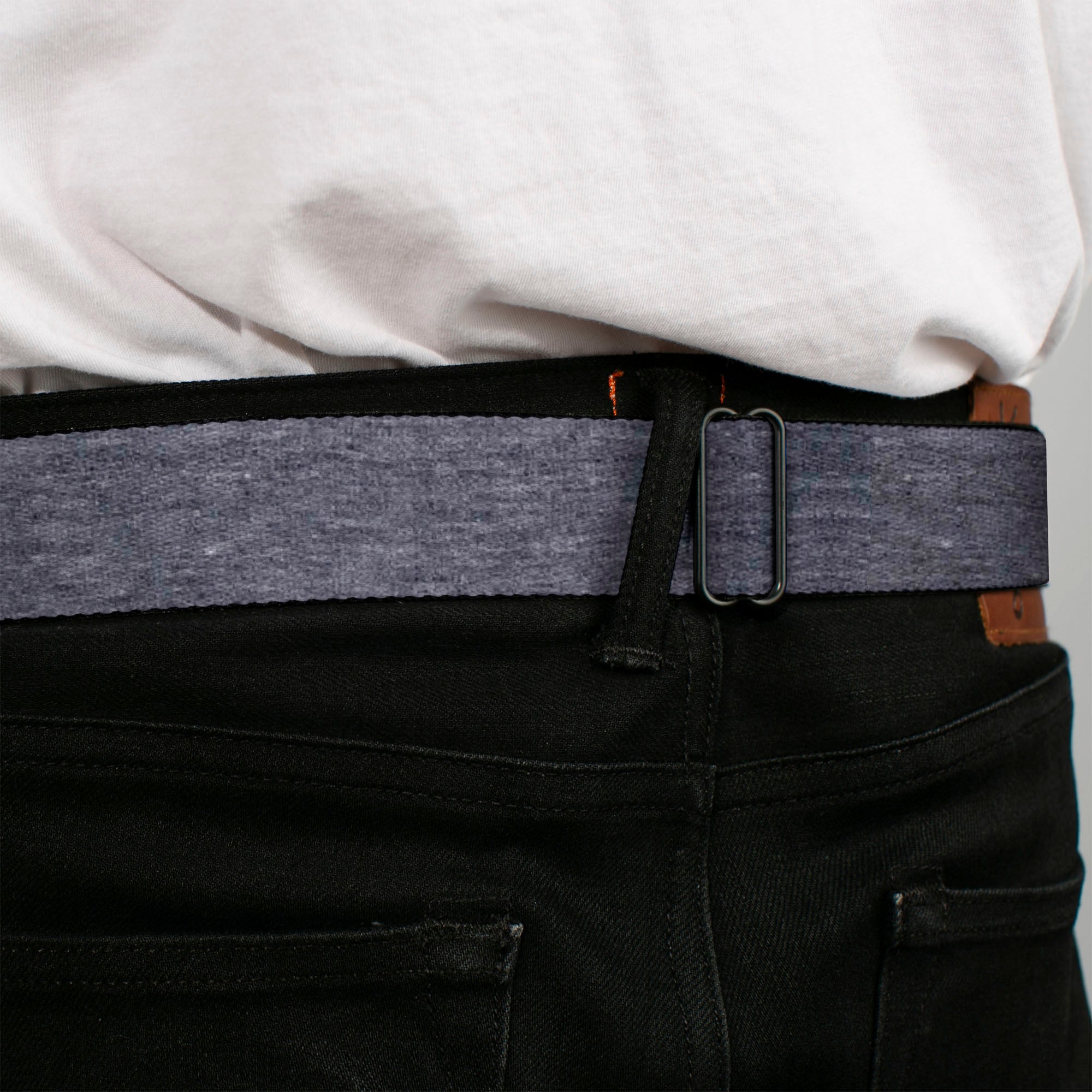 BD Wings Logo CLOSE-UP Black/Silver Seatbelt Belt - Heather Grays Webbing Seatbelt Belts Buckle-Down