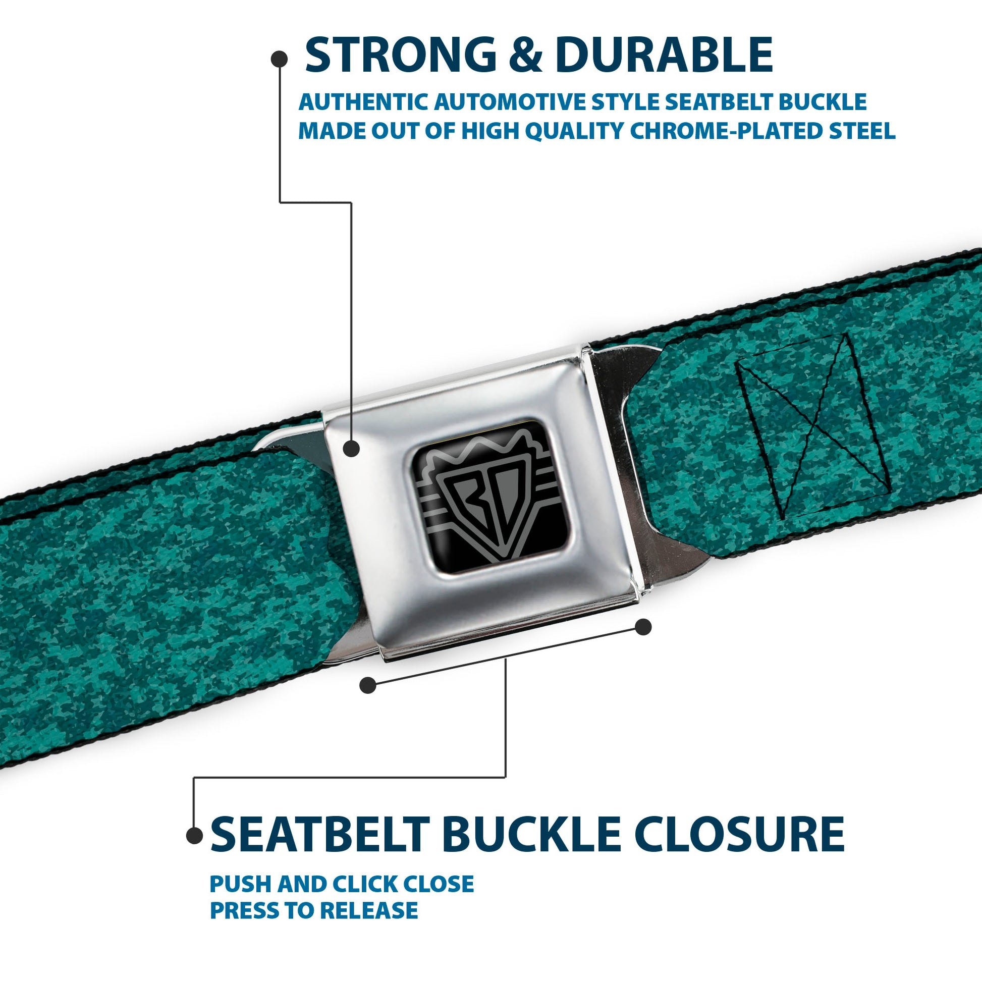 BD Wings Logo CLOSE-UP Black/Silver Seatbelt Belt - Heather2 Blues Webbing Seatbelt Belts Buckle-Down