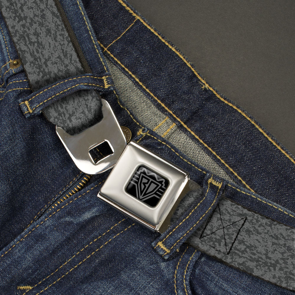 BD Wings Logo CLOSE-UP Black/Silver Seatbelt Belt - Heather2 Grays Webbing Seatbelt Belts Buckle-Down