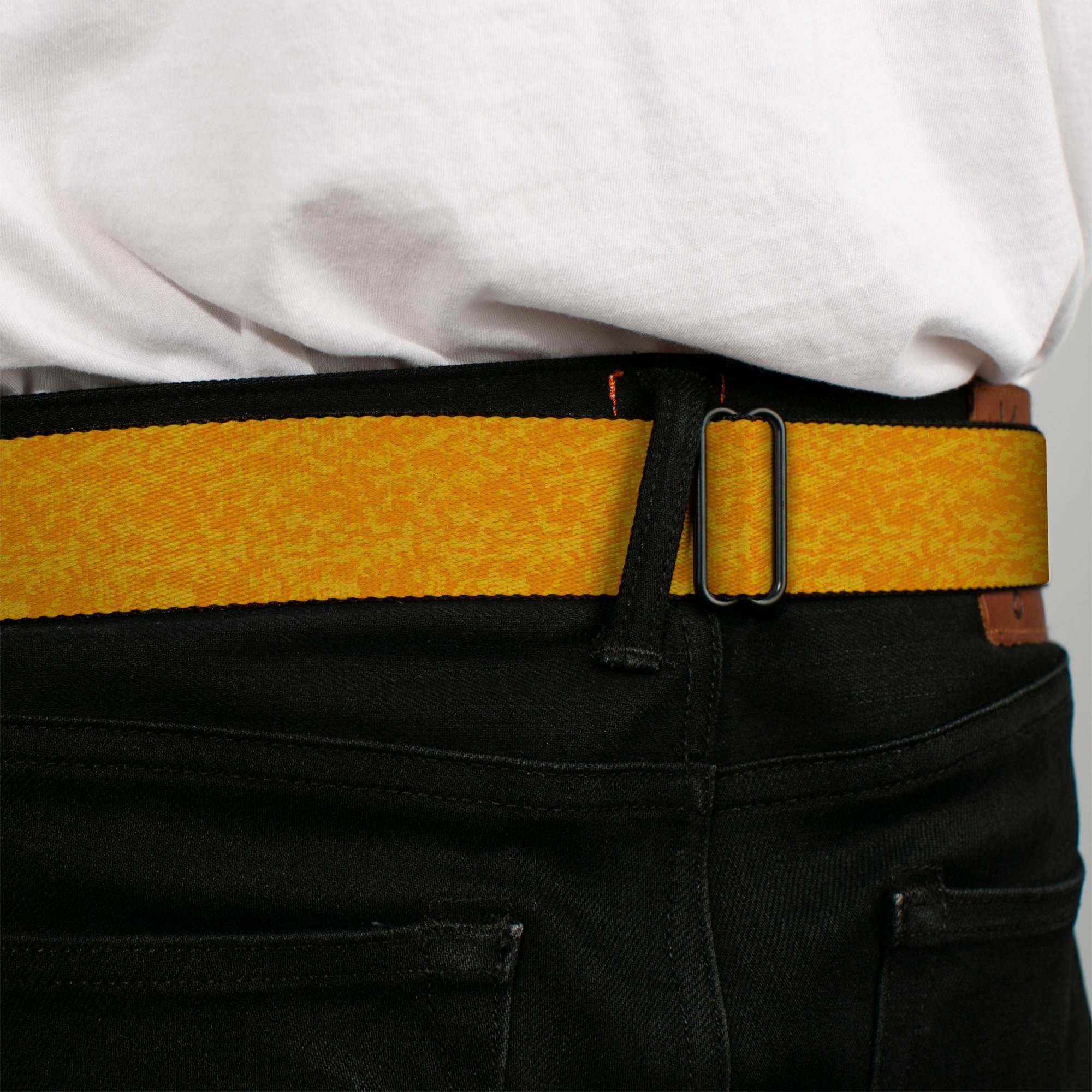 BD Wings Logo CLOSE-UP Black/Silver Seatbelt Belt - Heather2 Yellows Webbing Seatbelt Belts Buckle-Down