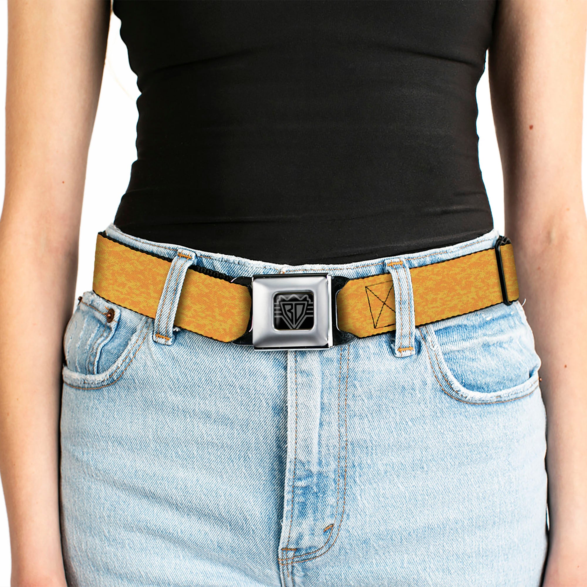 BD Wings Logo CLOSE-UP Black/Silver Seatbelt Belt - Heather2 Yellows Webbing Seatbelt Belts Buckle-Down