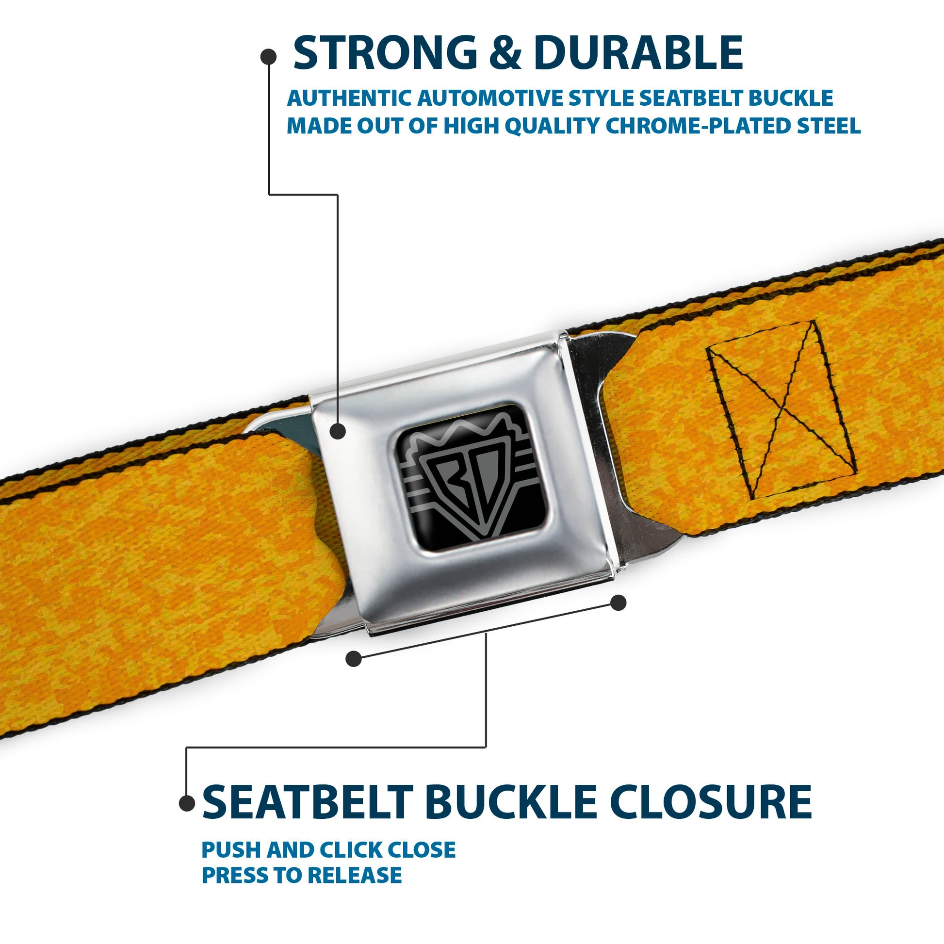 BD Wings Logo CLOSE-UP Black/Silver Seatbelt Belt - Heather2 Yellows Webbing Seatbelt Belts Buckle-Down